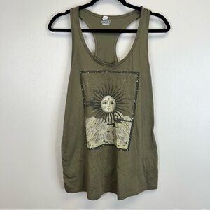 Fifth Sun Women’s M Olive Sun Tarot Card Racerback Tank Top Celestial Moon Stars